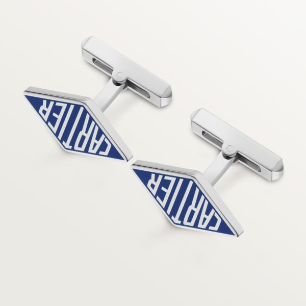 Cartier Losange cuff links Sterling silver, palladium finish, blue lacquer