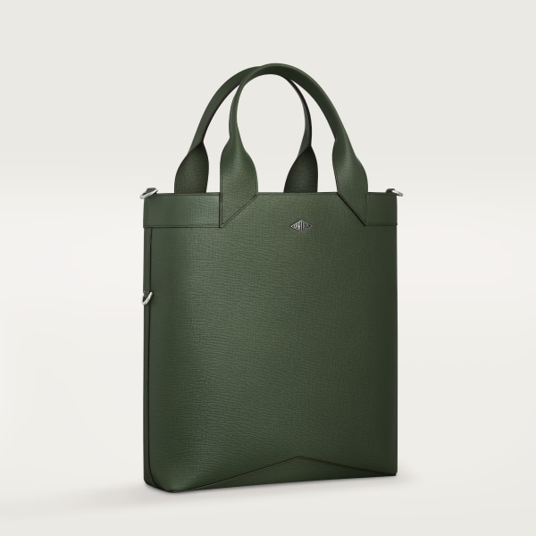 Small model tote bag, Cartier Losange Khaki textured calfskin, palladium finish and enamel