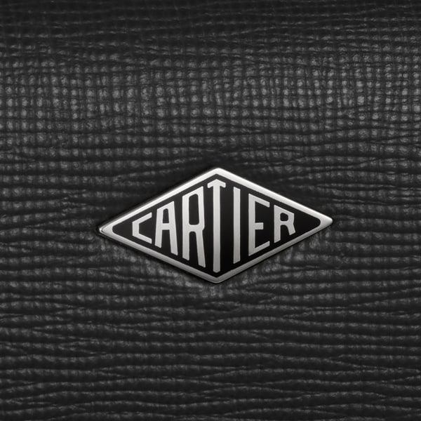 Long strap black bag, Cartier Losange   Grained black calfskin, palladium finish and enamel