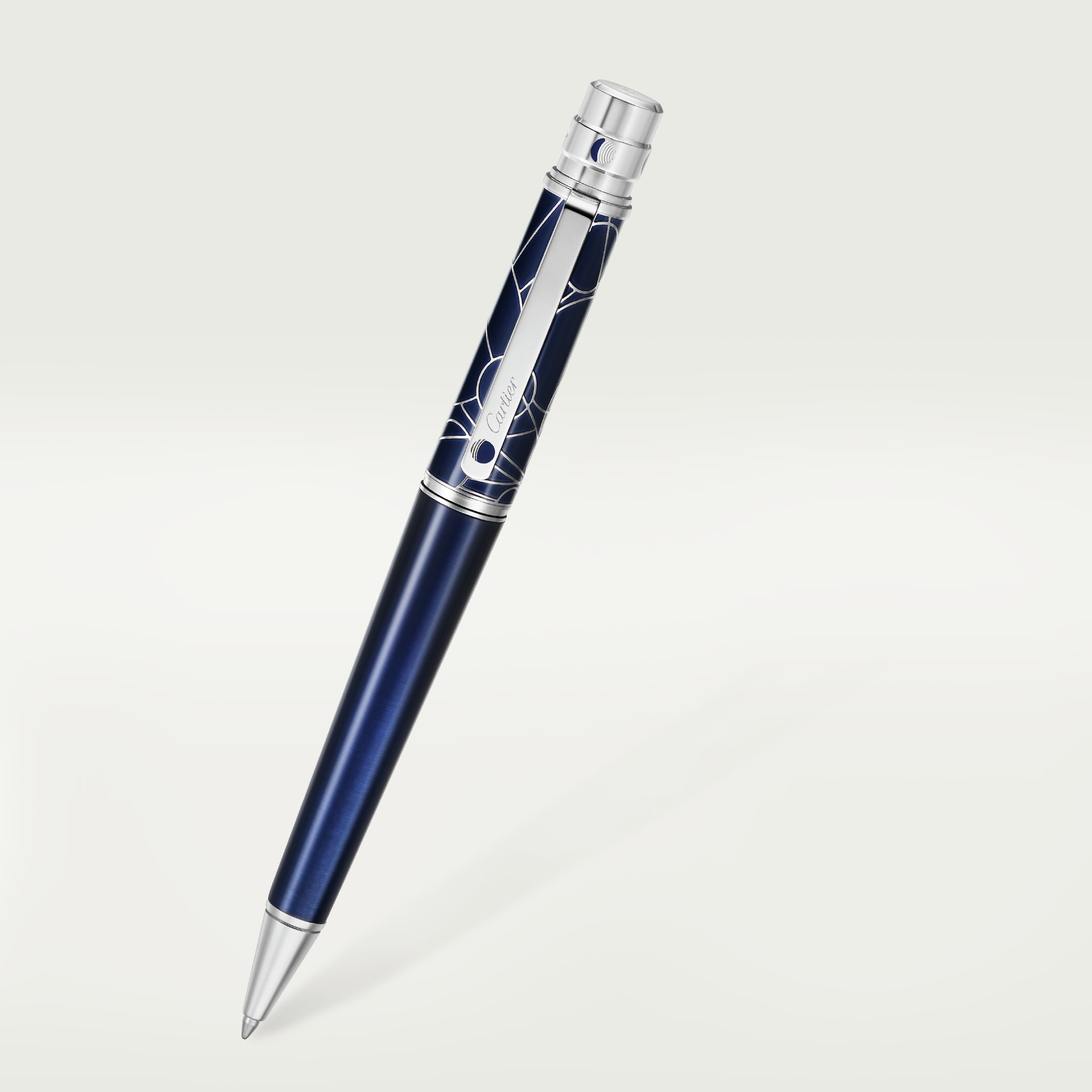 Santos de Cartier penLarge model, engraved metal, translucent graduated blue lacquer, palladium finish