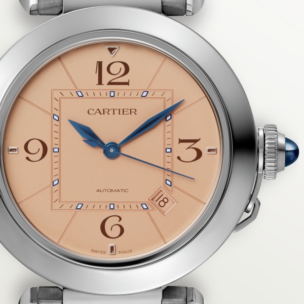 Pasha de Cartier watch 41 mm, automatic movement, steel, interchangeable straps in leather and steel