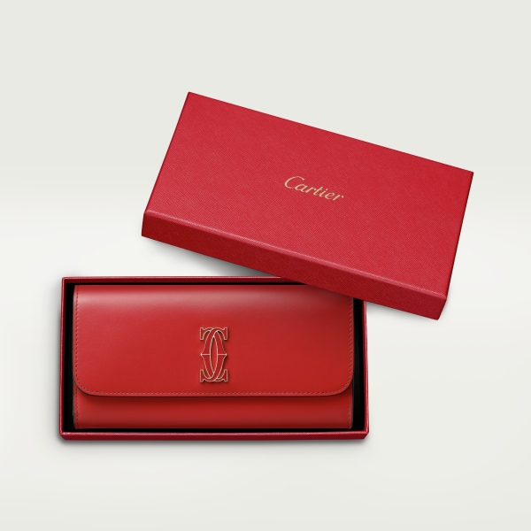 Pequeña marroquinería C de Cartier, cartera Piel de becerro lisa roja, acabado dorado