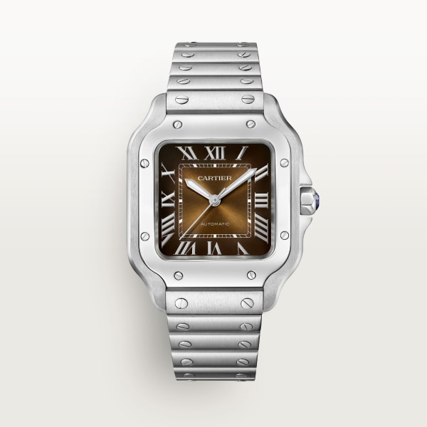 Santos de Cartier watch Medium model, automatic movement, steel, interchangeable metal and leather straps