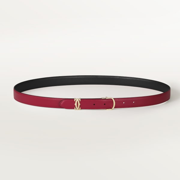 C de Cartier Belt Cherry red and black calfskin, golden-finish buckle