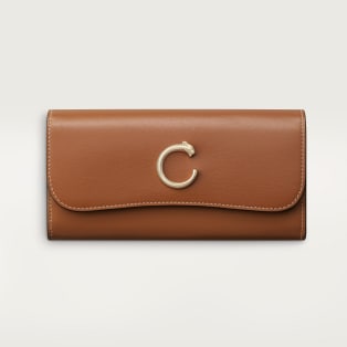 Cartera internacional con tapa, Panthère de Cartier Piel de becerro caramelo, acabado dorado