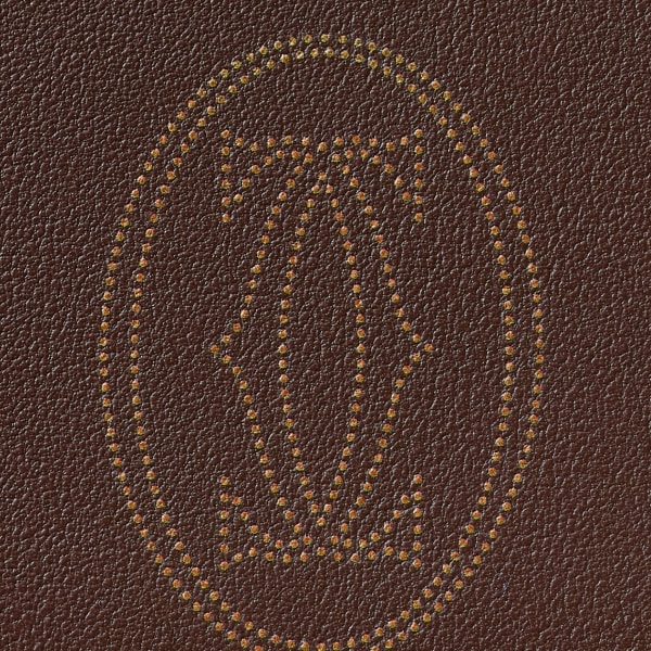Pequeña marroquinería Must de Cartier, cartera compacta Piel de becerro dots chocolate, acabado paladio