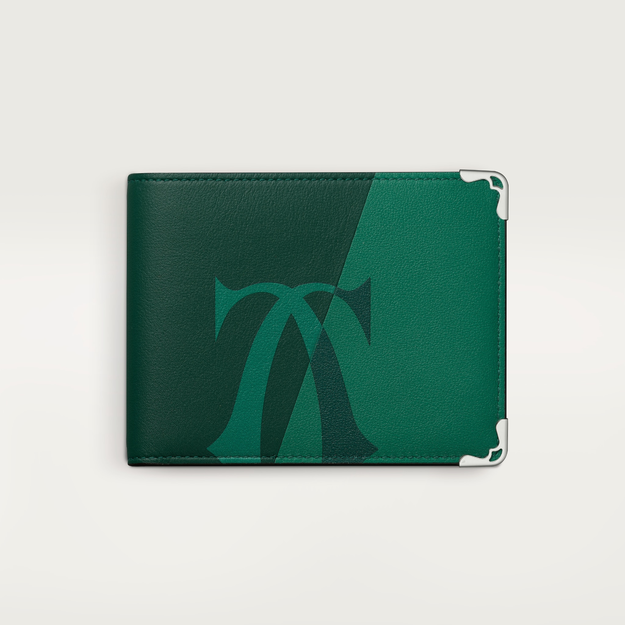 Cartera compacta para seis tarjetas de crédito, Must de CartierPiel de becerro lisa Logo XL verde, acabado paladio