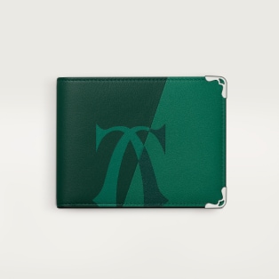 Six-credit card compact wallet, Must de Cartier XL Logo smooth green calfskin, palladium finish