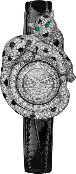 crhpi00773 panthere espiegle de cartier watch small model rhodium finish 18k white gold leather diamonds cartier panthere espiegle de cartier watch