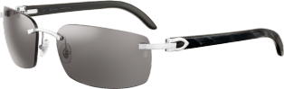 Sonnenbrille mit C-Dekor Marmoriertes schwarzes Büffelhorn, glattes Platin-Finish, graue Gläser