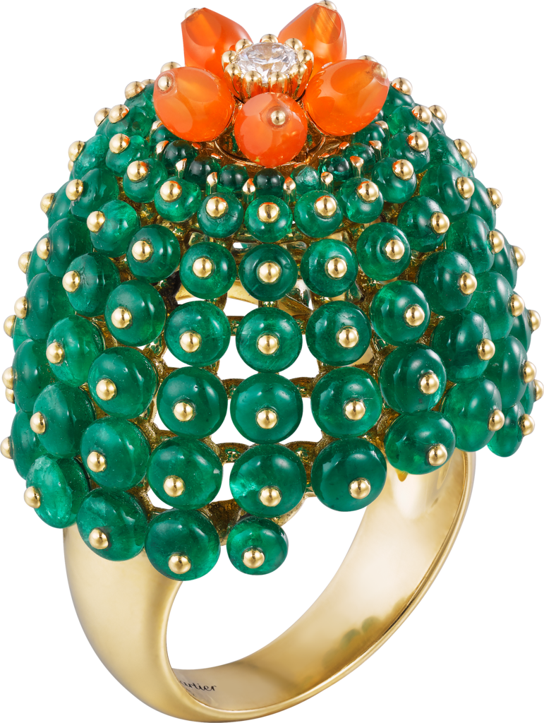 Cactus de Cartier ringYellow gold, emeralds, carnelians, diamonds