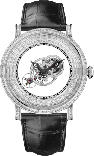 Reloj Rotonde Astromystérieux baguettes 43,5 mm, movimiento mecánico de cuerda manual, platino, diamantes, piel