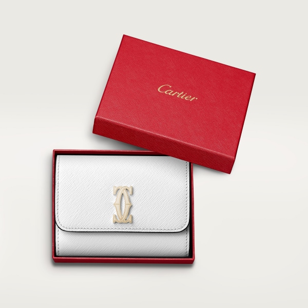 Mini wallet, C de Cartier Optic white textured calfskin, golden finish