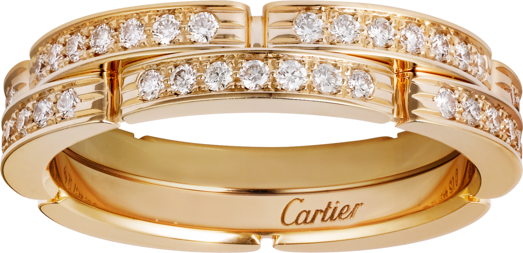 Maillon Panthère fine wedding ring, 2 half diamond-paved rowsYellow gold, diamonds