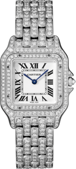 cartier silver watch with diamonds