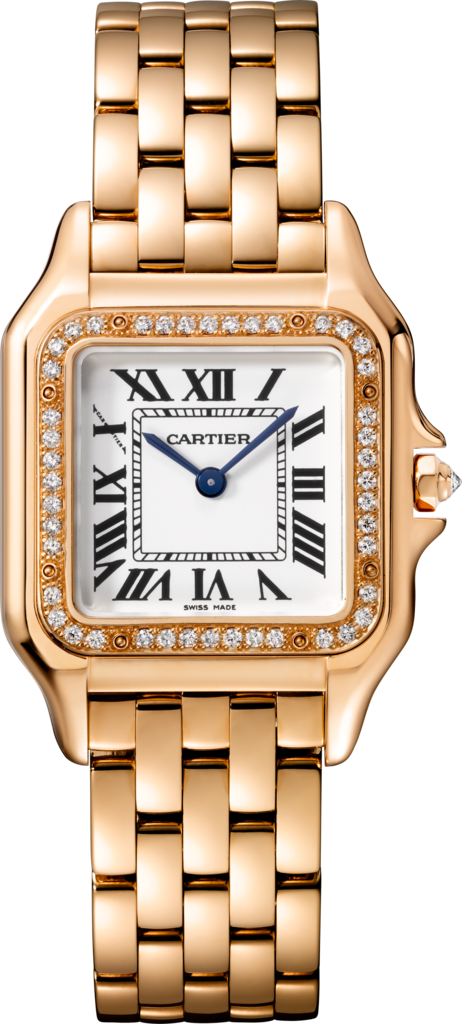 Reloj Panthère de CartierTamaño mediano, movimiento de cuarzo, oro rosa, diamantes