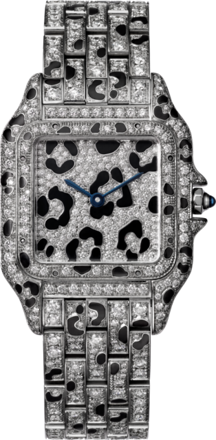 Reloj Panthère de Cartier Tamaño mediano, movimiento de cuarzo, oro blanco, diamantes, esmalte