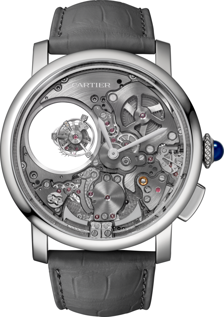 Rotonde de Cartier watch45mm, hand-wound mechanical movement, titanium, leather