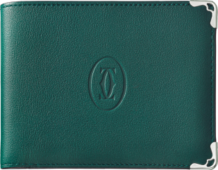 6-Credit Card Wallet, Must de Cartier Peacock-green colour calfskin, stainless steel finish