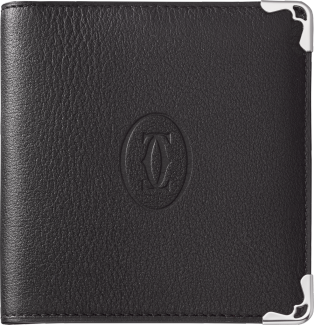 6-Credit Card Compact Wallet, Must de Cartier Black calfskin, stainless steel finish