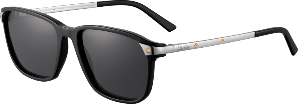 Gafas de sol Santos de CartierAcetato color negro, acabado platino, lentes grises polarizadas