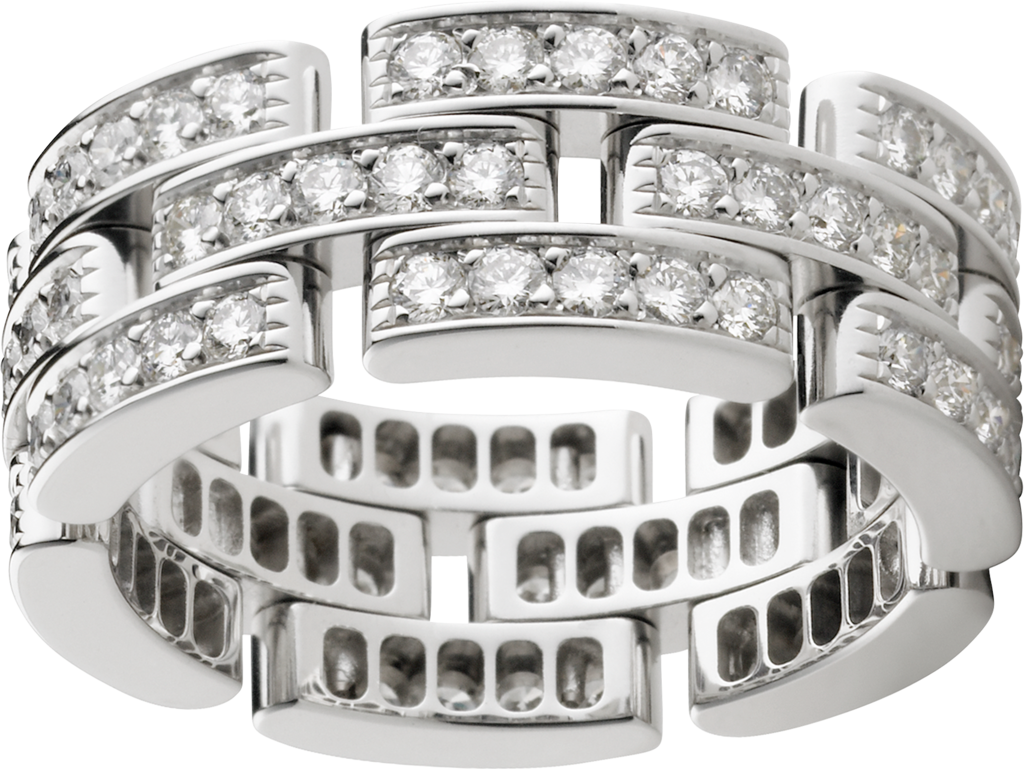 Maillon Panthère ring, 3 diamond-paved rowsWhite gold, diamonds