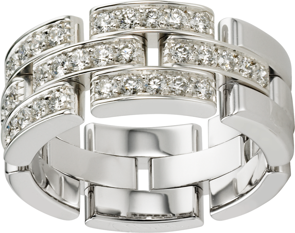 Maillon Panthère ring, 3 half diamond-paved rowsWhite gold, diamonds