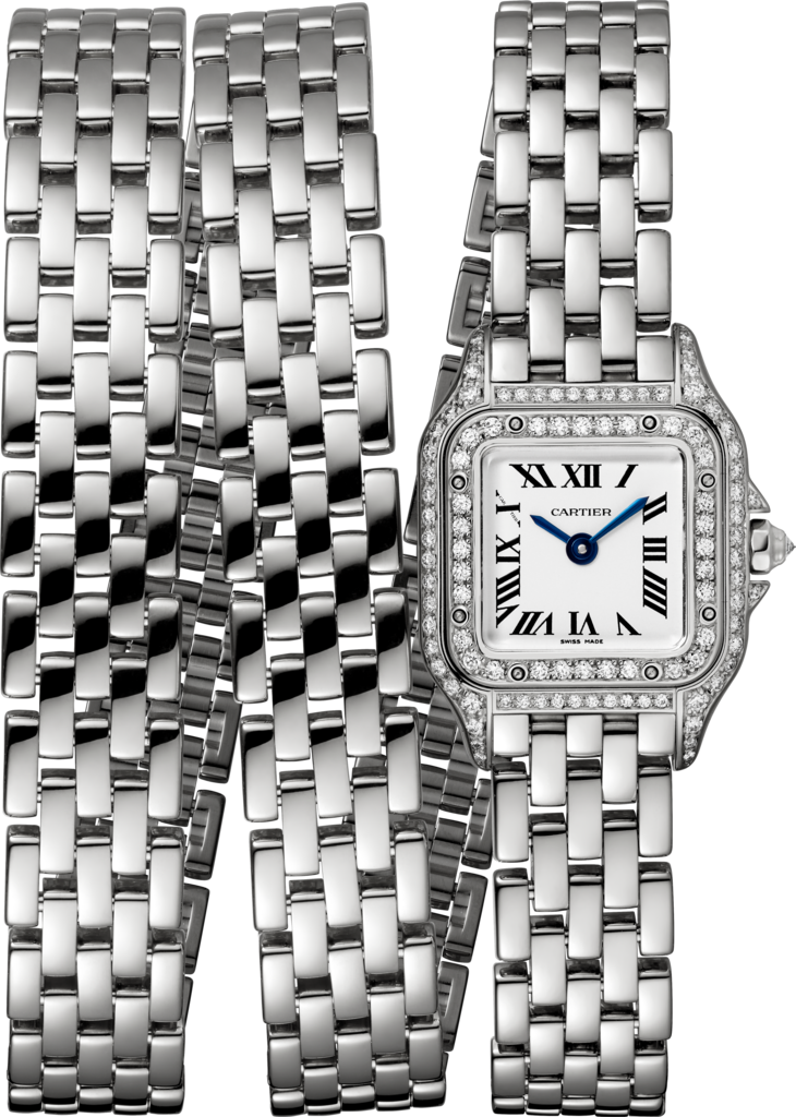 Reloj Panthère de CartierTamaño mini, movimiento de cuarzo, oro blanco, diamantes