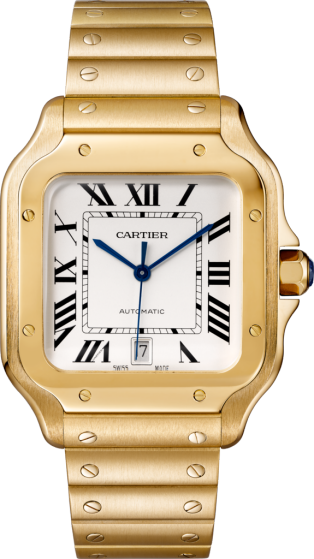 Montre Santos de Cartier Grand modèle, mouvement automatique, or jaune, bracelets métal et cuir interchangeables