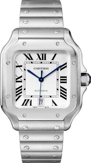 Montre Santos de Cartier Grand modèle, mouvement automatique, acier, bracelets métal et cuir interchangeables