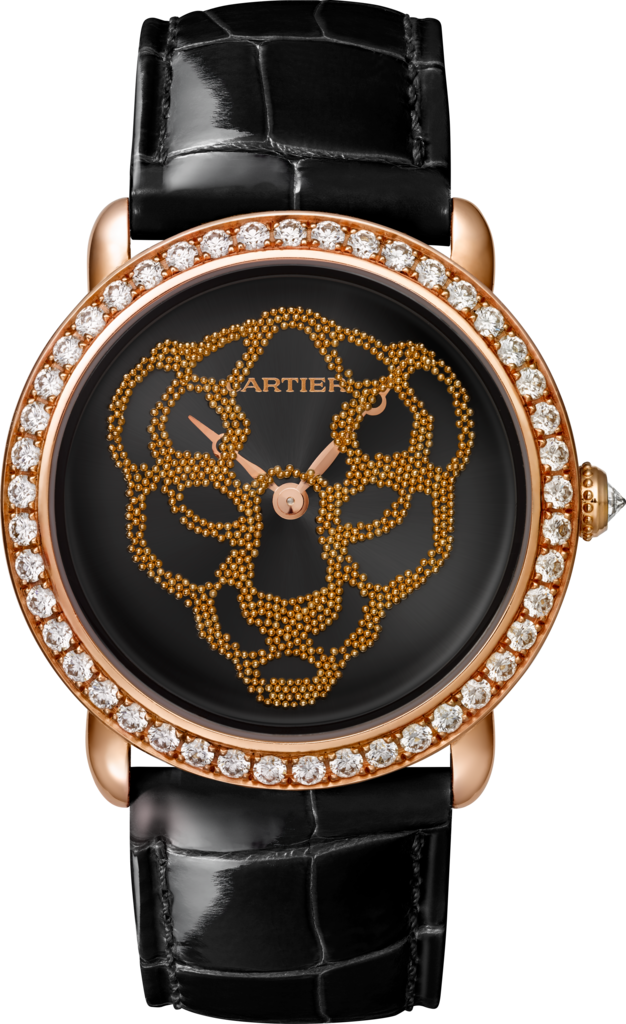 Uhr Révélation d'une Panthère37 mm, mechanisches Uhrwerk mit Handaufzug, Roségold, Diamanten, Roségoldkügelchen