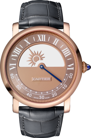 Rotonde de Cartier mysterious movement watch 40mm, hand-wound mechanical movement, rose gold, leather
