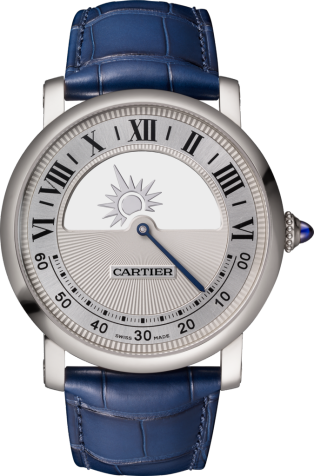 Reloj Rotonde de Cartier movimiento misterioso 40 mm, movimiento mecánico de cuerda manual, oro blanco, piel