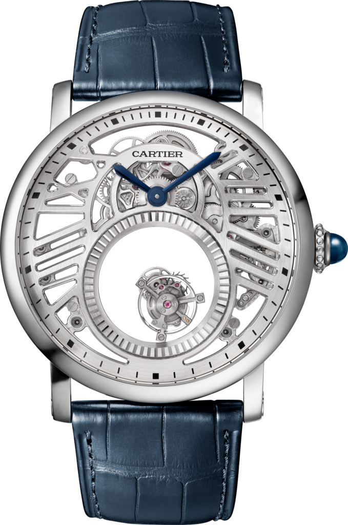 Reloj Rotonde de Cartier Doble Tourbillon Misterioso45 mm, movimiento mecánico de cuerda manual, platino, piel