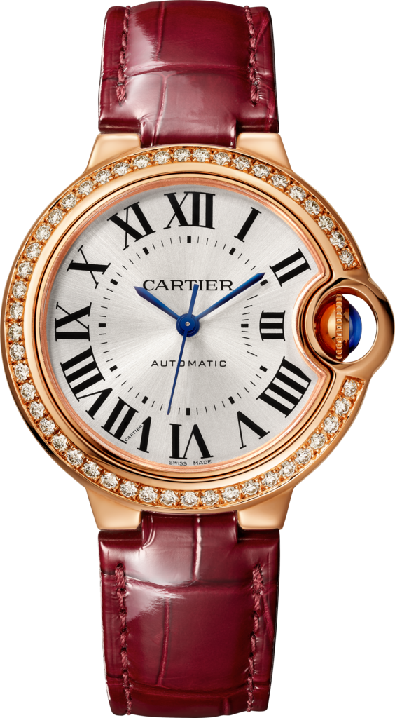 Reloj Ballon Bleu de Cartier33 mm, movimiento automático, oro rosa, diamantes, piel