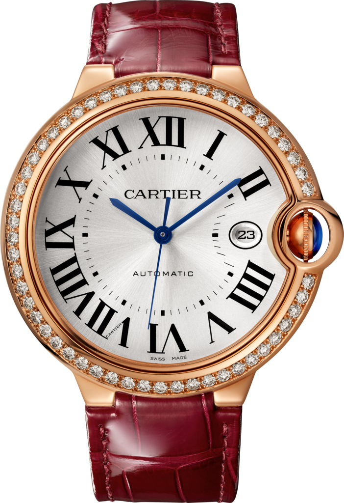 Reloj Ballon Bleu de Cartier42 mm, movimiento automático, oro rosa, diamantes, piel