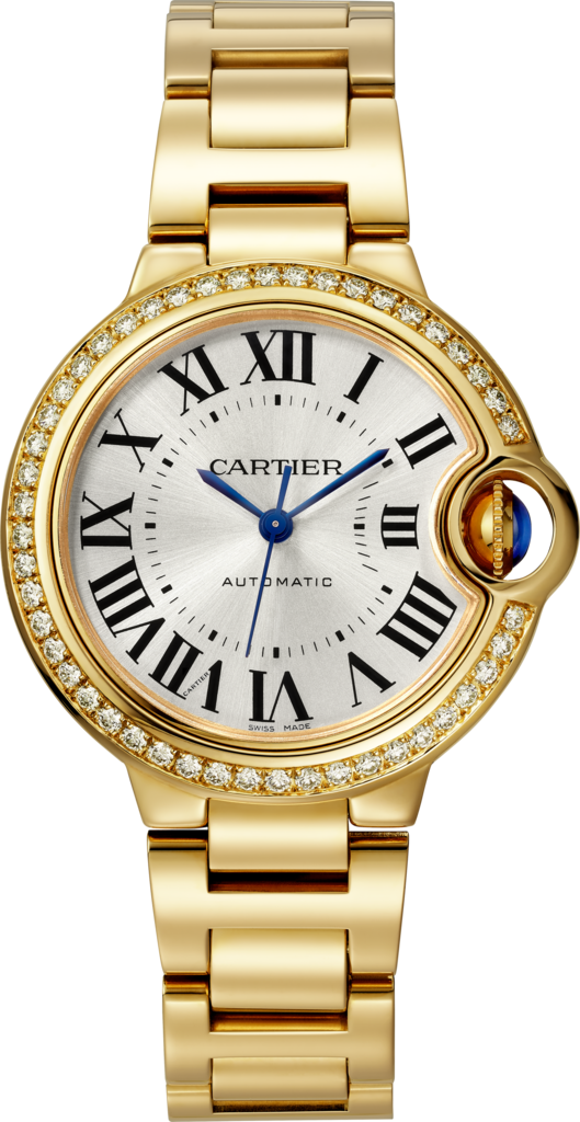Reloj Ballon Bleu de Cartier33 mm, movimiento mecánico de carga automática, oro amarillo, diamantes