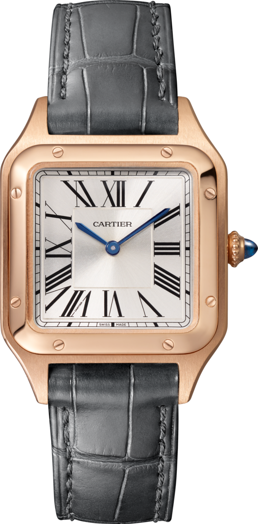 Santos-Dumont watchSmall model, quartz movement, rose gold, leather