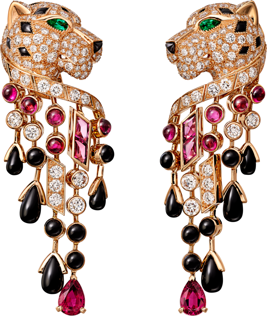 Pendientes Panthère de CartierOro rosa, esmeralda, ónix, rubelita, diamantes