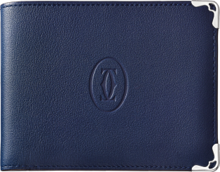 Cartera para seis tarjetas de crédito Must de Cartier Piel de becerro color azul, acabado acero inoxidable