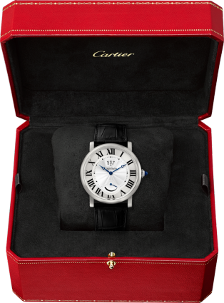 Reloj Rotonde de Cartier Apertura de calendario y reserva de marcha 40 mm, movimiento mecánico de cuerda manual, acero, piel