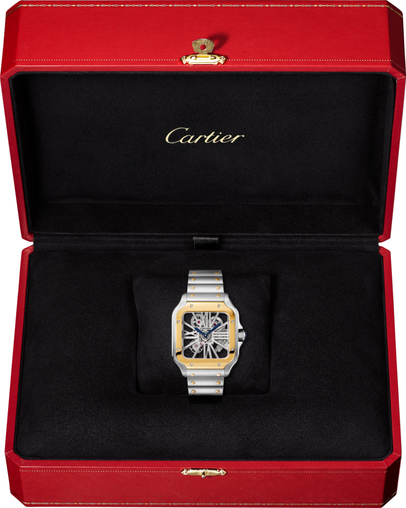 Santos de Cartier watchLarge model, hand-wound mechanical movement, yellow gold, steel, leather