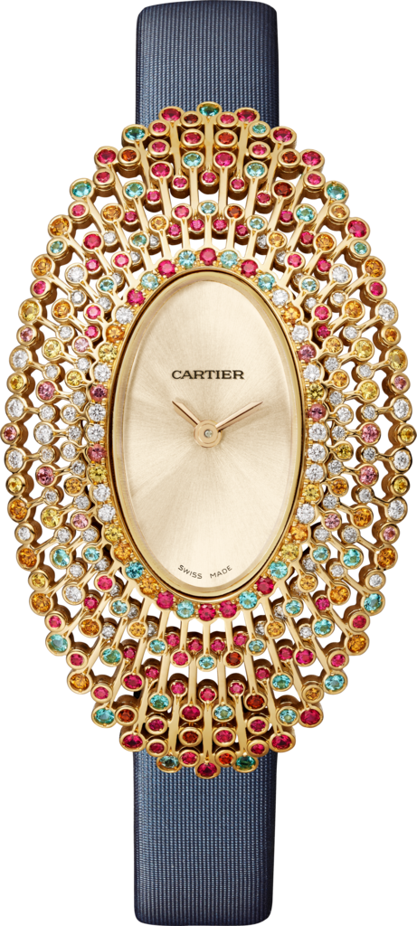 Reloj Cartier LibreTamaño grande, movimiento de cuarzo, oro amarillo, diamantes, zafiros amarillos, piedras preciosas