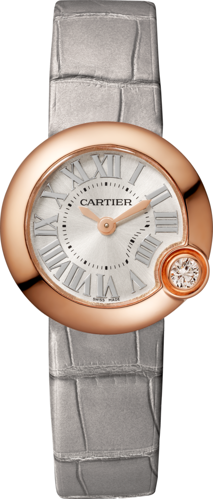 Reloj Ballon Blanc de Cartier26 mm, movimiento de cuarzo, oro rosa, diamante, piel