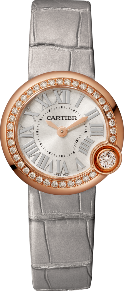 Reloj Ballon Blanc de Cartier26 mm, movimiento de cuarzo, oro rosa, diamantes, piel