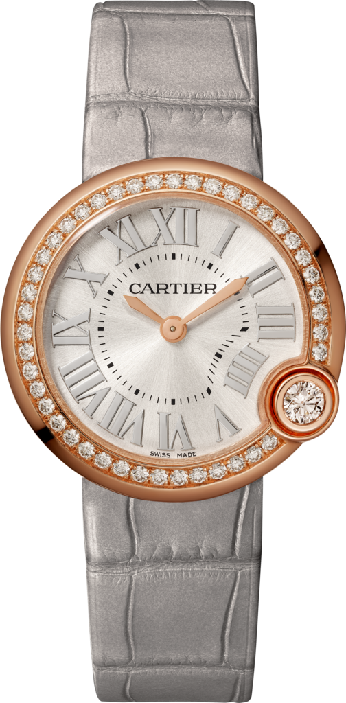 Reloj Ballon Blanc de Cartier30 mm, movimiento de cuarzo, oro rosa, diamantes, piel