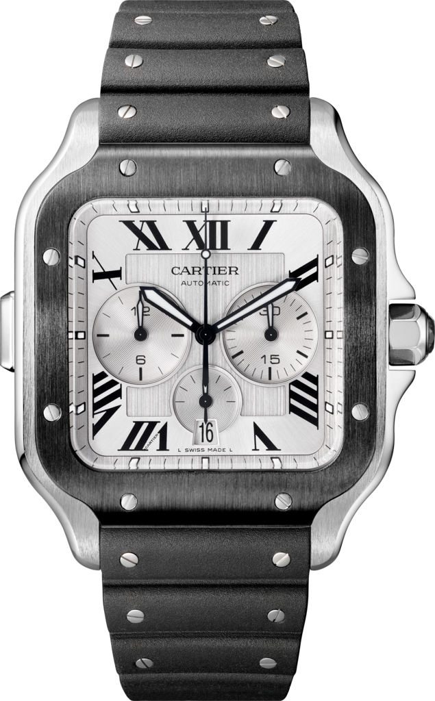 Reloj Santos de Cartier CronógrafoTamaño extra grande, movimiento automático, acero, ADLC, correas de caucho y piel intercambiables