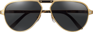 Santos de Cartier Sonnenbrille Bügel und Nasenauflage in schwarzem Lack, Metall im champagnerfarbenen Gold-Finish, polarisierte graue Gläser