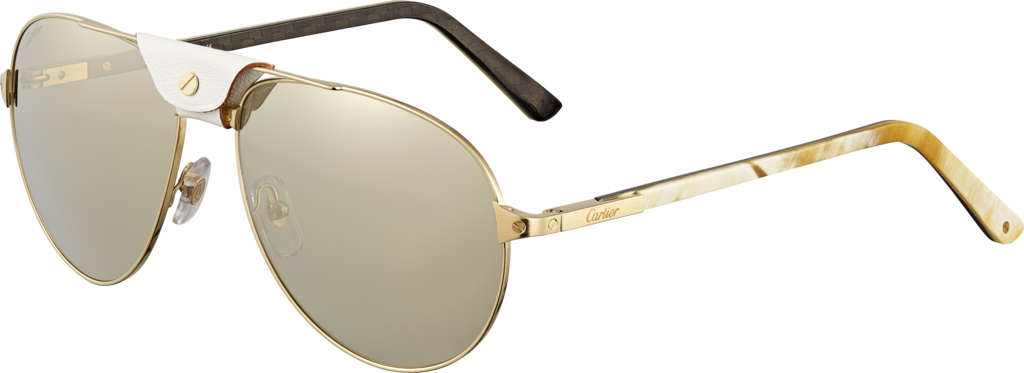 Santos de Cartier sunglassesWhite horn and carbon temples, champagne golden-finish metal, lenses with a golden flash