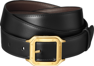 Cinturón Santos de Cartier Piel de ternera color negro, hebilla acabado dorado